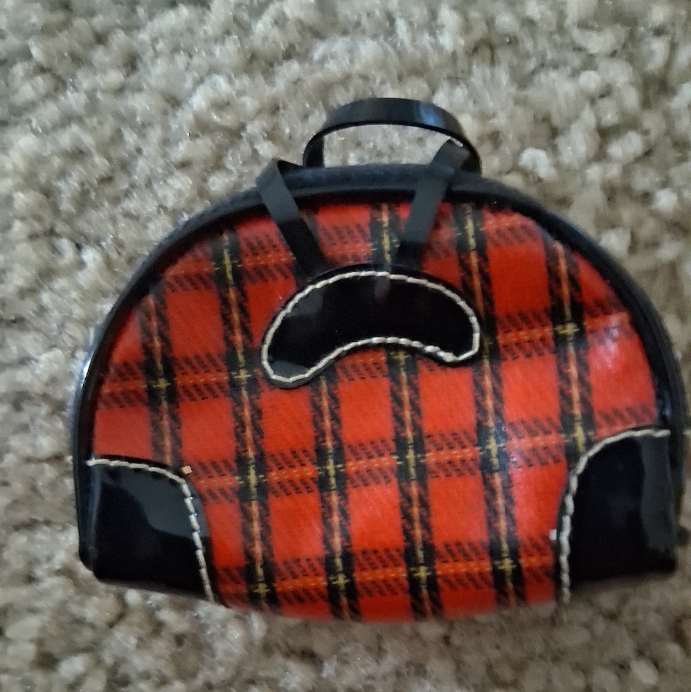 Vintage Barbie red and black plaid bag.